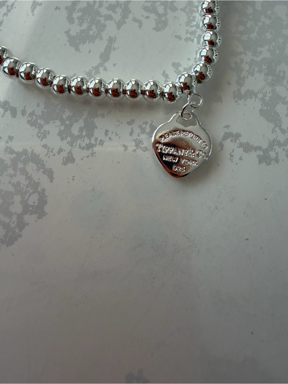 Tiffany & Co. Silver Bead Bracelet with Heart Tag